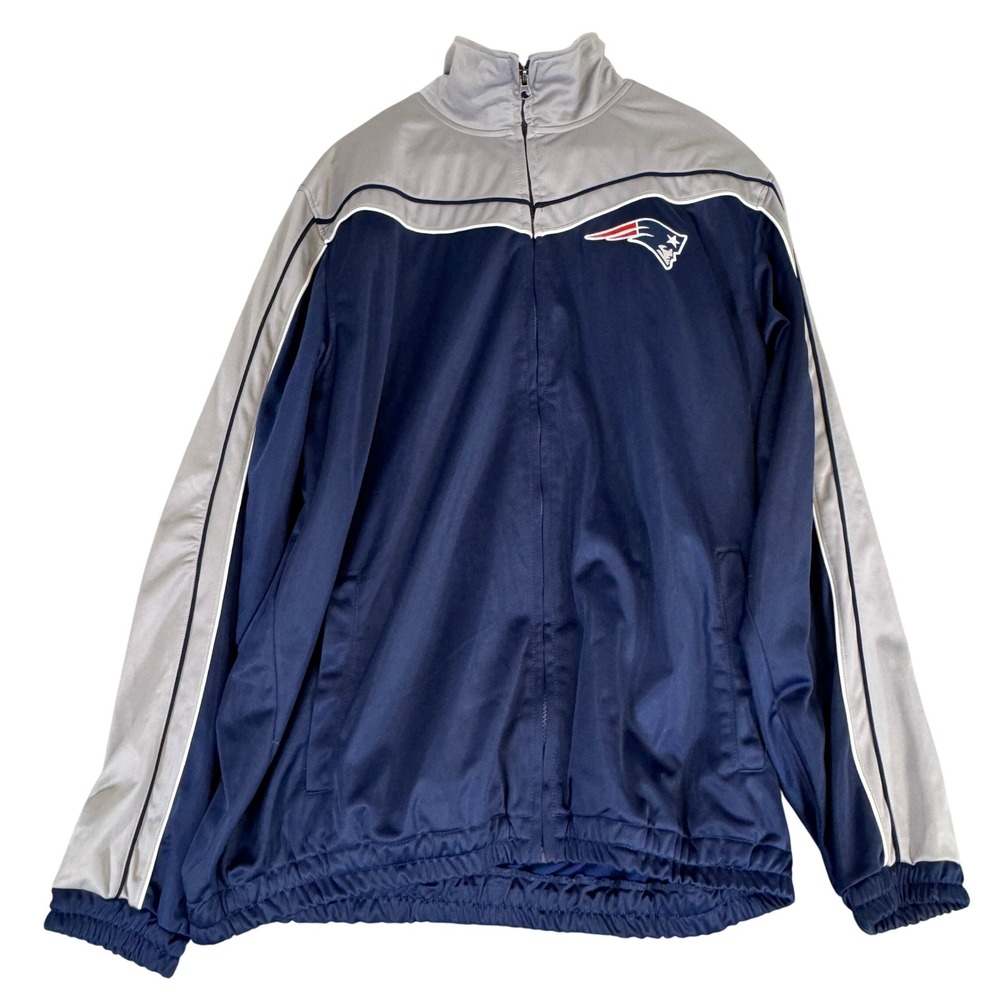 NFL New England Patriots Track Jacket Navy Blue Grey Full Zip Mens XL RN54163
